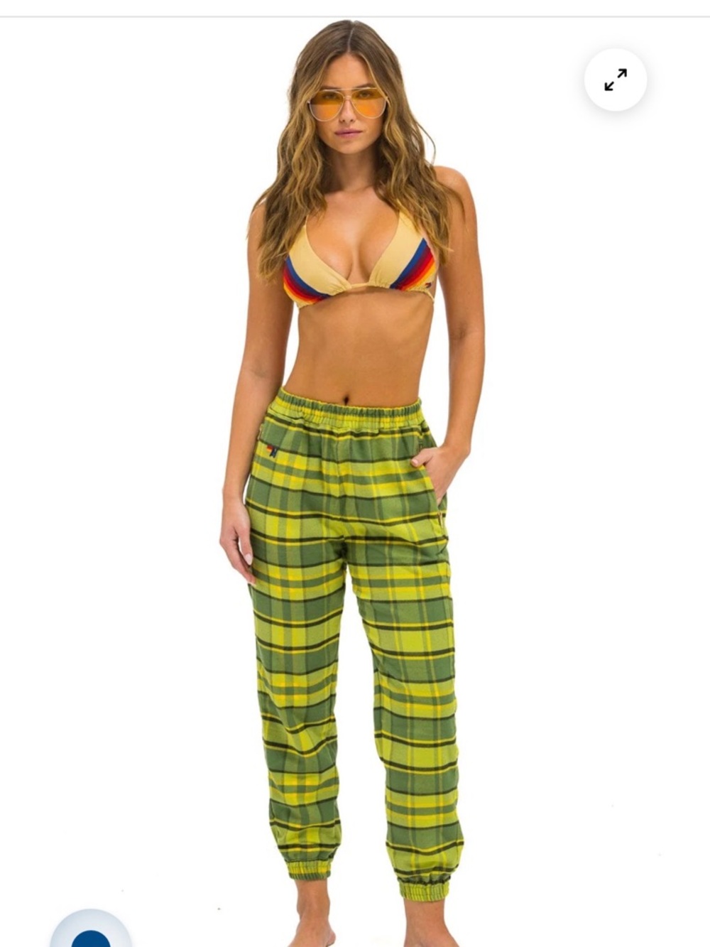 Aviator Nation Unisex Plaid Lodge Pant Size Small Avocado